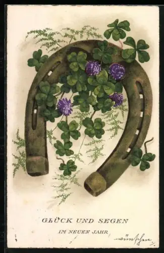 AK Hufeisen mit Kleeblättern und Neujahrsgruss