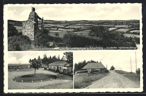 AK Ascheffel /Hüttener Berge, Aschberg-Gaststätte, Bismarckdenkmal, Ortspartie