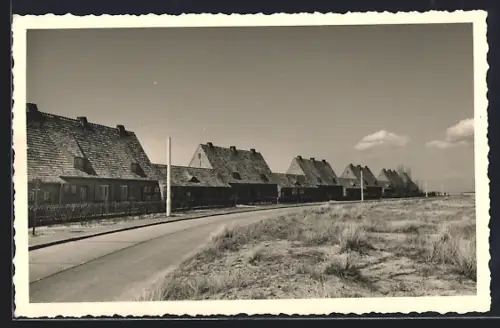 Foto-AK List auf Sylt, Strassenpartie mit Häuserpanorama u. Dünen