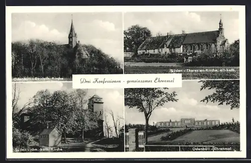 AK Nordstrand, Odenbüll Ev.-luth. Kirche, Theresien-Kirche, Ehrenmal Odenbüll und Röm.-kath. Kirche