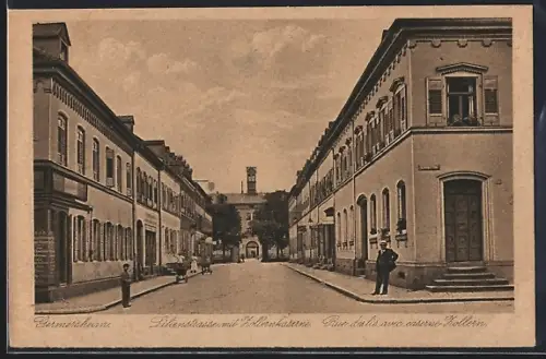 AK Germersheim, Blick in die Lilienstrasse mit Zollernkaserne