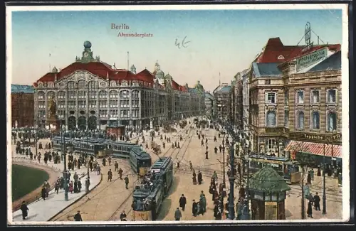 AK Berlin, Alexanderplatz mit Strassenbahnen aus der Vogelschau
