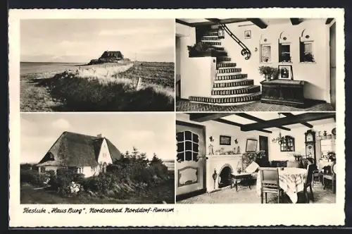 AK Norddorf, Teestube Haus Burg, Innenansicht mit Treppe und Gaststube