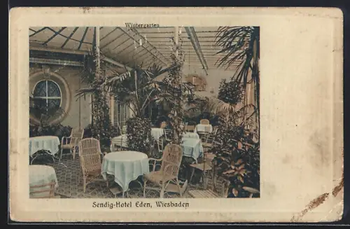 AK Wiesbaden, Sendig-Hotel Eden, Wintergarten