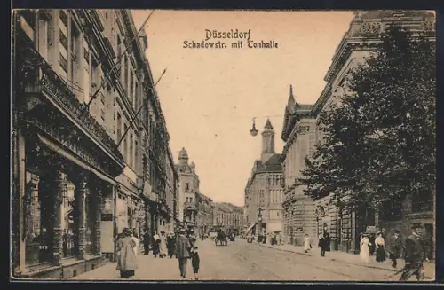 AK Düsseldorf, Schadowstrasse mit Tonhalle, Pferdegespann
