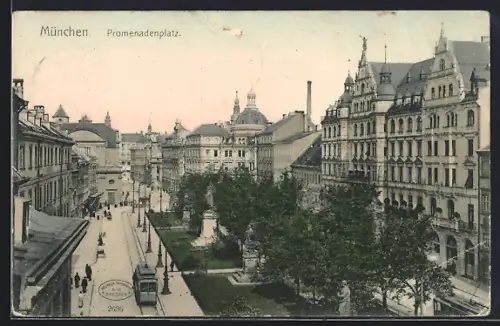 AK München, Strassenbahn auf dem Promenadenplatz