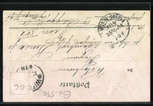 Lithographie Zwei Maikäfer halten Maiglöckchenstengel und bilden ein Portal