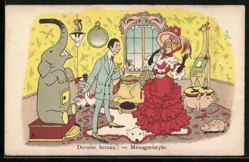 AK Dernier bateau!, Menageriestyle, Elefant