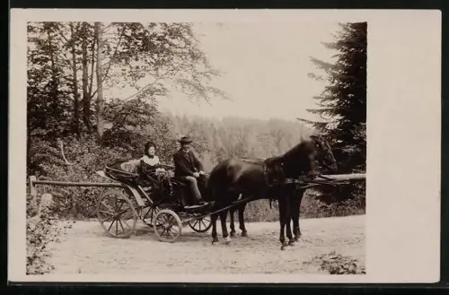 Foto-AK Paar auf Ausfahrt in einer Pferdekutsche