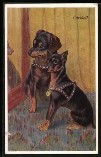 AK Eitelkeit, Zwei Rehpinscher, Portrait