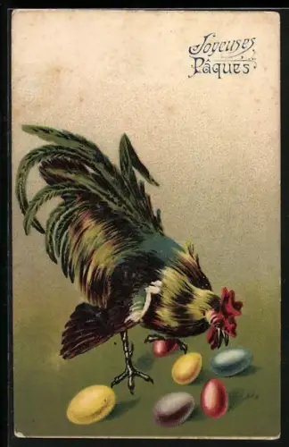 AK Huhn mit Ostereiern, Ostergruss