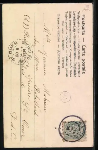 AK Hahn sieht einen Hasen neben Ostereiern, Ostern