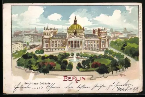 Lithographie Berlin-Tiergarten, Reichstags-Gebäude