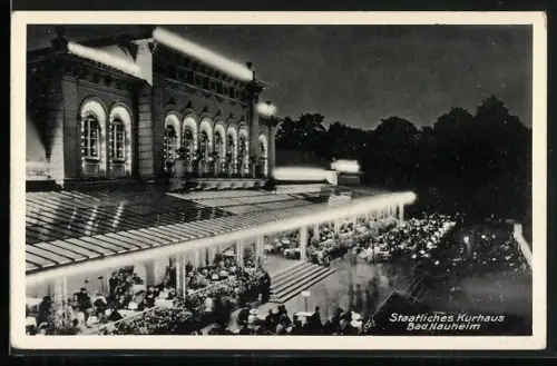 AK Bad Nauheim, Staatliches Kurhaus, Abendansicht, Terrasse, Gäste