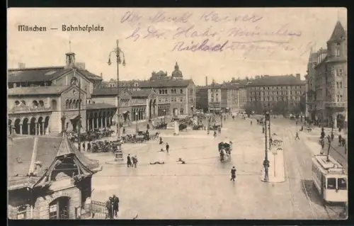 AK München, Bahnhofplatz mit Strassenbahn