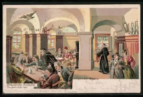 Künstler-AK Andechs, Bräustübl, Innenansicht