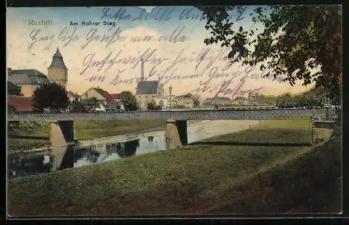 AK Rastatt, Am Rohrer Steg, Brücke, Flussufer