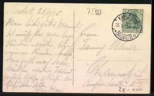 AK Rastatt, Kaiserstrasse mit Rathaus