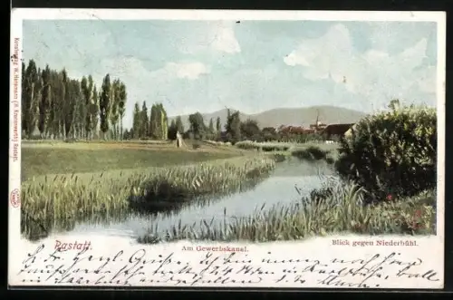 AK Rastatt, Am Gewerbskanal, Blick gegen Niederbühl