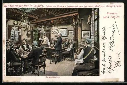 AK Leipzig, Gasthaus Thüringer Hof, Corpstübchen, Besitzer Georg Grimpe