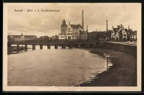 AK Rastatt, Blick von der Eisenbahnbrücke
