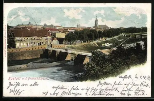 AK Rastatt, Friedrichsfeste, Stadtansicht, Flussbrücke