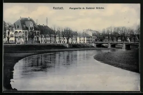 AK Rastatt, Murgufer, Badener Brücke
