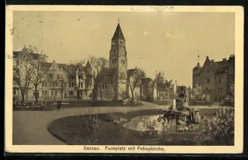 AK Dessau, Funkplatz mit Petruskirche