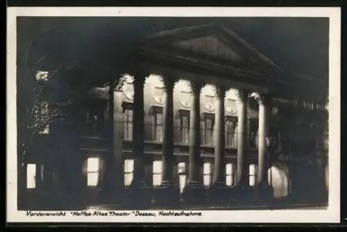 AK Dessau, Kaffee Altes Theater, Nachtaufnahme