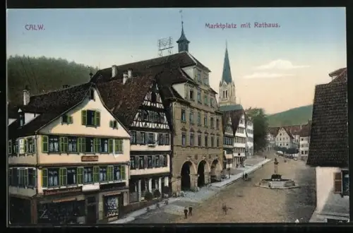AK Calw, Marktplatz mit Rathaus