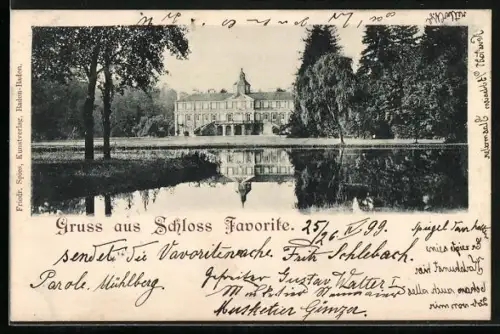 AK Rastatt, Schloss Favorite, Schlossansicht, Park, Teich