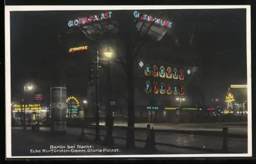 AK Berlin-Charlottenburg, Kurfürstendamm, Gloria-Palast bei Nacht