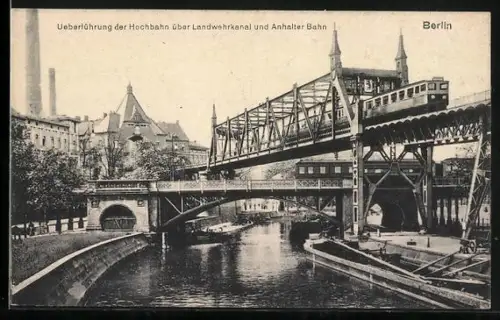 AK Berlin-Kreuzberg, Überführung der Hochbahn über Landwehrkanal und Anhalter Bahn