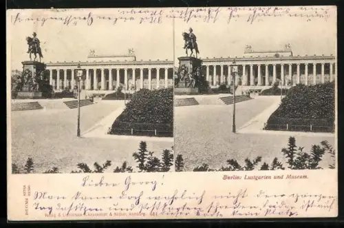 Stereo-AK Berlin, Lustgarten, Museum, Reiterstandbild