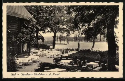 AK Berlin-Wannsee, Nikolskoe a. d. Havel, Blick vom Blockhaus, Gaststätte Blockhaus Nikolskoe