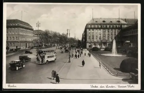AK Berlin, Unter den Linden, Pariser Platz, Hotel Adlon, Brunnen
