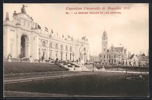 AK Bruxelles, Exposition Universelle 1910, La Grande Facade et les jardins