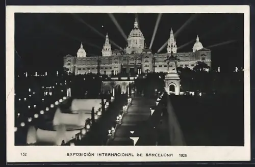 AK Barcelona, Exposicion Internacional 1929, Palacio National, nocturna