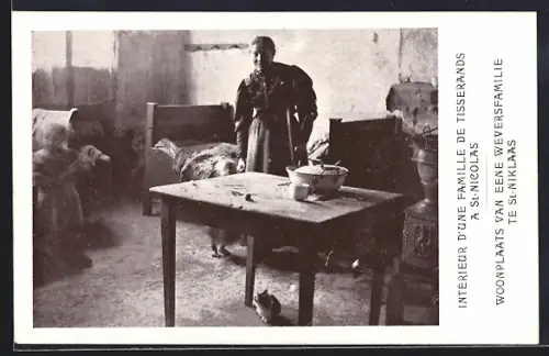 AK Bruxelles, Exp. Universelle 1910, Exposition du Travail a Domicile, Interieur Famille de Tisserands a St-Nicolas