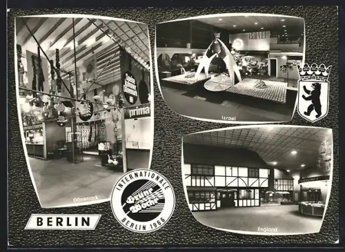 AK Berlin, Grüne Woche 1966, Ausstellungen Dänemark, Israel und England, Wappen