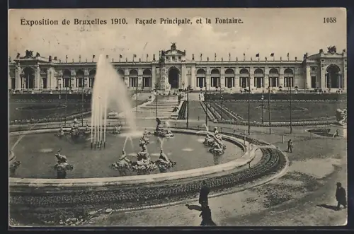 AK Bruxelles, Exposition Universelle 1910, Facade Principale, et la Fontaine