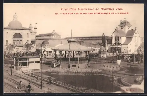 AK Bruxelles, Exposition Universelle 1910, Vue sur le Pavillons Monégasque et Allemand, Ausstellung