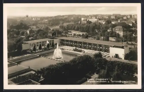 AK Essen, Grugapark, Wasserterrassen u. Terrassengaststätten aus der Vogelschau