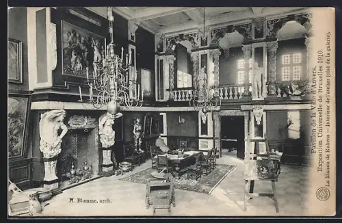 AK Bruxelles, Exposition Universelle 1910, Pavillon de la Ville d`Anvers, Maison de Rubens, Intérieur de l`atelier