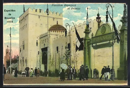 AK Bruxelles, Exposition Universelle 1910, Pavillon Espagnol et France