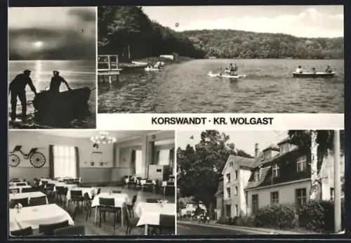 AK Korswandt /Wolgast, Fischer, Wolgastsee, FDGB-Restaurant Idyll am Wolgastsee