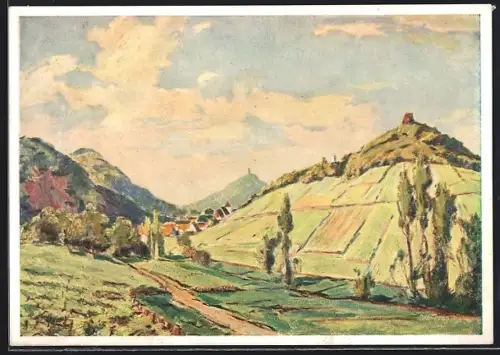 Künstler-AK Leinsweiler an der Weinstrasse, Blick auf Neukastell