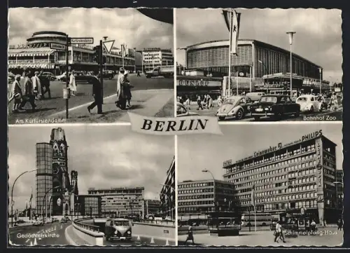 AK Berlin-Charlottenburg, Kurfürstendamm, Bahnhof Zoo, Gedächtniskirche, Schimmelpfeng-Haus