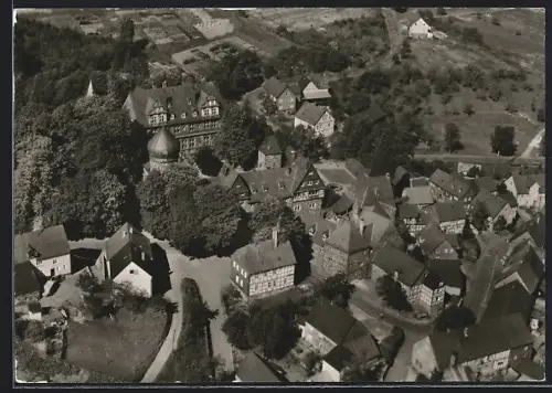 AK Friedewald /Westerwald, Schloss Friedewald, Luftaufnahme, Fachwerkhäuser