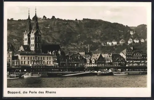 AK Boppard, Ortsansicht mit Dampfern